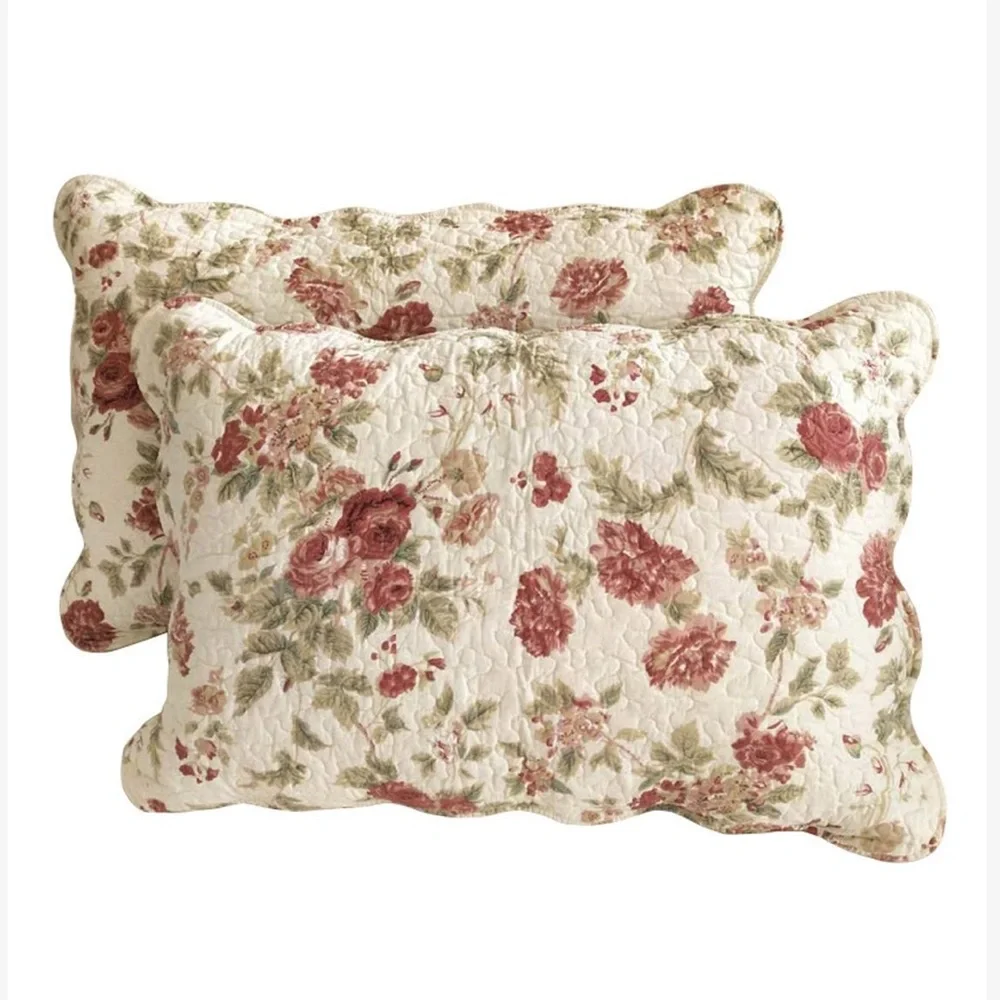 Boho Farmhouse Floral Patchwork 100% Cotton Quilted Decorative Shams (2-pack)